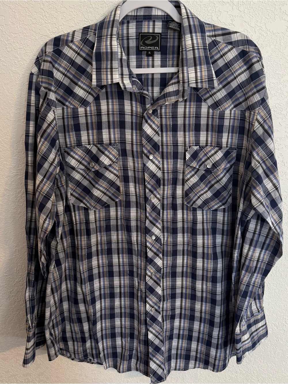 Roper Men’s XL Pearl Snap Blue Plaid Western Shirt